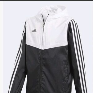 NWOT Adidas Boys' Original Tiro Hooded Windbreaker Jacket Black White 2XS